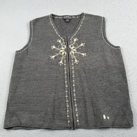 Woolrich Full Zip charcoal Gray Heathered Embroidered Snowflake Vest Womens L - Picture 7 of 16